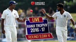 Live Cricket Score, Ranji Trophy 2016-17, Round 9, Day 4